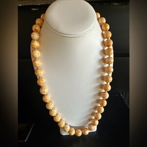 Vintage Hong Kong Elegant Beige Gold Beaded Necklace 28” with extender